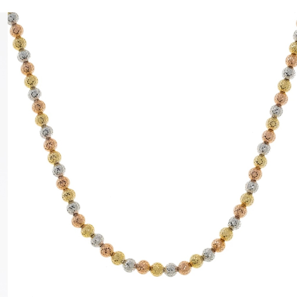 14K GOLD TRI-COLOR 5MM MOON BEAD CHAIN 22.8gm 24 inch